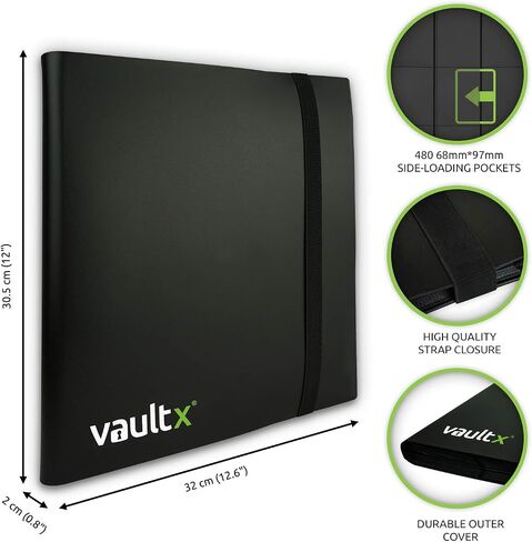 Vault X Binder - مجلد ألبوم بطاقات التداول ذو 12 جيبًا - مجلد جيب تحميل جانبي 480 لـ TCG (أسود) in Kuwait