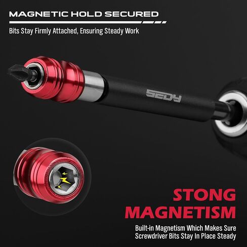 Magnetic Screwdriver Bit Holder Set: 5-Piece 1/4 Inch Hex Shank Quick Release Extension Adapter | Super Straight Durable CR-V Steel | Universal Fit for Impact Driver Bits | 2", 4", 6", 12", 17" Long in Saudi Arabia