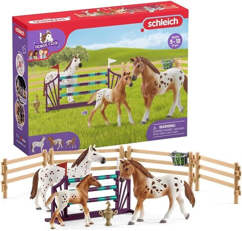 Schleich Horse Club, 11-Piece Playset, Horse Toys for Girls and Boys 5-12 years old Lisa’s Tournament Training with Appaloosas in Saudi Arabia