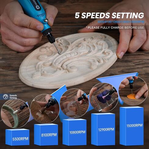 أداة دوارة لاسلكية صغيرة من هارديل، مجموعة أدوات دوارة 3.7 فولت مع 43 ملحقًا، أداة دوارة كهربائية متعددة الأغراض، 5 سرعات وشحن من النوع C لمشروع DIY، الصنفرة، النقش، الطحن، التلميع in Kuwait