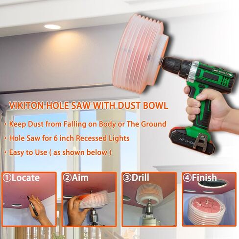 6 Hole Saw for Recessed Lights, 6 Inch Hole Cutter with Dust Bowl Catcher for Led Recessed Lighting 6 Inch and Wood Metal Drywall, Bi-Metal Construction in Saudi Arabia