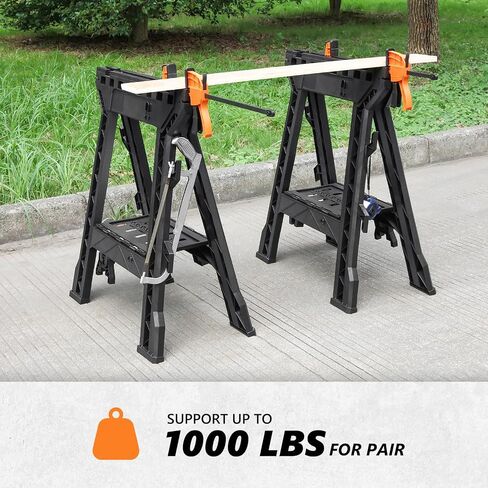 DNA MOTORING Folding Metal Sawhorse Portable Work Stand Saw Horse with Anti-slip Surface, 220 lbs Load Capacity, TOOLS-00462 in Saudi Arabia
