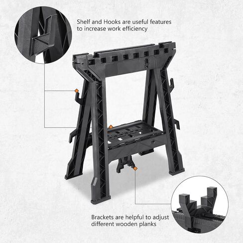 DNA MOTORING Folding Metal Sawhorse Portable Work Stand Saw Horse with Anti-slip Surface, 220 lbs Load Capacity, TOOLS-00462 in Saudi Arabia