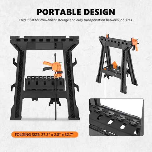 DNA MOTORING Folding Metal Sawhorse Portable Work Stand Saw Horse with Anti-slip Surface, 220 lbs Load Capacity, TOOLS-00462 in Saudi Arabia