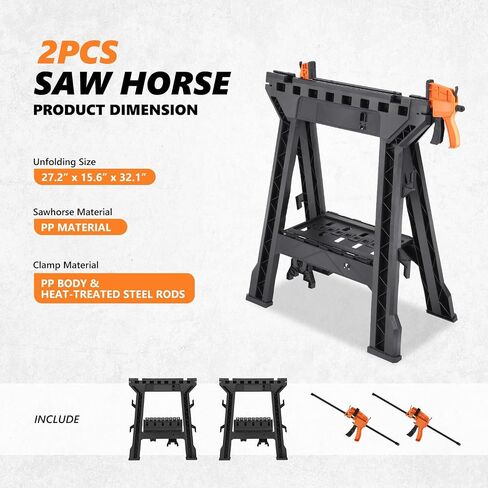 DNA MOTORING Folding Metal Sawhorse Portable Work Stand Saw Horse with Anti-slip Surface, 220 lbs Load Capacity, TOOLS-00462 in Saudi Arabia