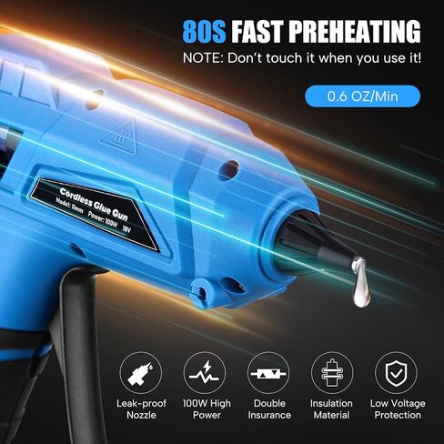 مسدس غراء ساخن لاسلكي 100 وات لبطارية ماكيتا 18 فولت، مسدس غراء كهربائي كامل الحجم، مسدس غراء لاسلكي مع 20 قطعة أعواد غراء ساخنة كاملة الحجم للصياغة والأعمال اليدوية والإصلاحات (البطارية غير متضمنة) in Kuwait