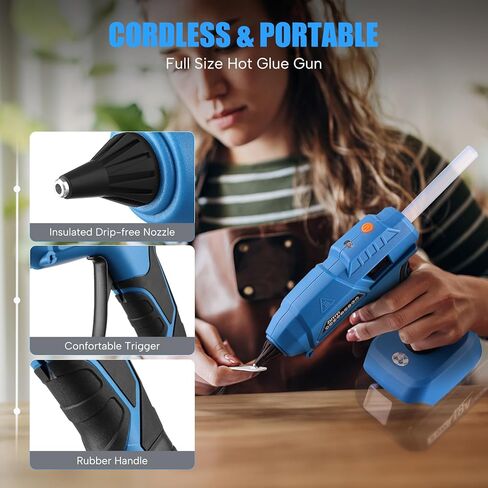 مسدس غراء ساخن لاسلكي 100 وات لبطارية ماكيتا 18 فولت، مسدس غراء كهربائي كامل الحجم، مسدس غراء لاسلكي مع 20 قطعة أعواد غراء ساخنة كاملة الحجم للصياغة والأعمال اليدوية والإصلاحات (البطارية غير متضمنة) in Kuwait
