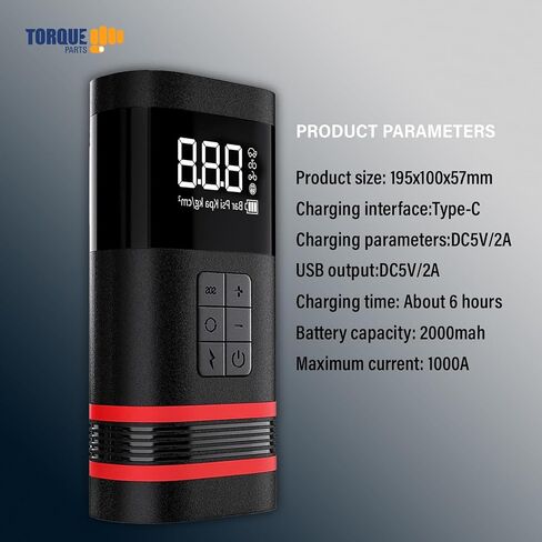 TORQUE Portable Tire Inflator Air Compressor for Car and Truck Pump, Compact Auto Inflator Electric Cordless Inflator Tire Pump, 20000mA Rechargeable Air Inflator 150 PSI Tire Compressor (TR2011AS) in Saudi Arabia
