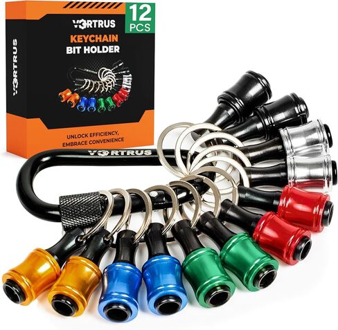 Bit Holder Key chain - 12Pcs Quick Release Portable Screwdriver and Drill 1/4 inch Easy Change Hex Shank Tool Set for Impact Driver, Push to Unlock Bits Keeper with Black Carabiner in Saudi Arabia