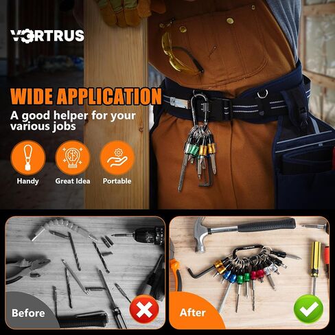Bit Holder Key chain - 12Pcs Quick Release Portable Screwdriver and Drill 1/4 inch Easy Change Hex Shank Tool Set for Impact Driver, Push to Unlock Bits Keeper with Black Carabiner in Saudi Arabia