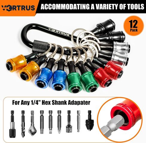 Bit Holder Key chain - 12Pcs Quick Release Portable Screwdriver and Drill 1/4 inch Easy Change Hex Shank Tool Set for Impact Driver, Push to Unlock Bits Keeper with Black Carabiner in Saudi Arabia