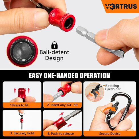 Bit Holder Key chain - 12Pcs Quick Release Portable Screwdriver and Drill 1/4 inch Easy Change Hex Shank Tool Set for Impact Driver, Push to Unlock Bits Keeper with Black Carabiner in Saudi Arabia