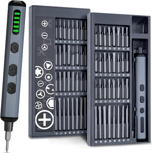 XOOL 68 في 1 مجموعة مفك براغي كهربائي مجموعة مفك براغي دقيقة مع 64 لقمة مغناطيسية، مجموعة مفكات عزم دوران قابلة لإعادة الشحن للإلكترونيات والكمبيوتر وأجهزة الكمبيوتر المحمولة والهاتف والكمبيوتر الشخصي ووحدة التحكم في الألعاب in Kuwait