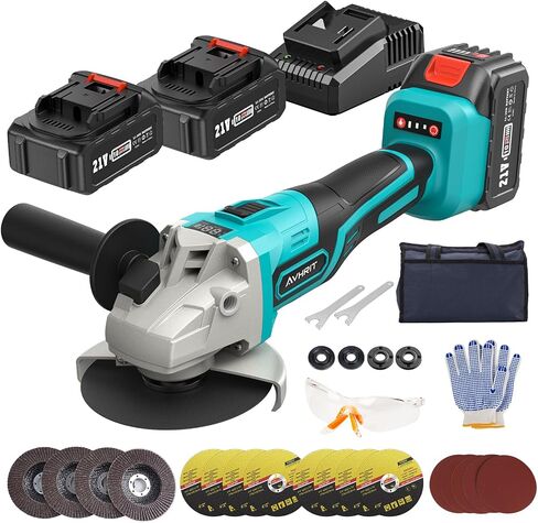 Cordless Angle Grinder 2X4.0AH Batteries, 21V Power Angle Grinder Tools with Fast Charger, 9000 RPM Brushless Motor Metal Grinder, 4-1/2'' Cutting Wheels, Flap Disc for Cutting, Grinding in Saudi Arabia