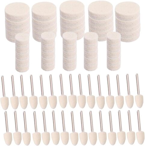 مجموعة عجلات تلميع 100 قطعة، عجلة تلميع من اللباد الصوفي، مجموعة عجلة تلميع صغيرة للساعة والمعادن والمجوهرات والسيراميك والزجاج وما إلى ذلك. in Kuwait