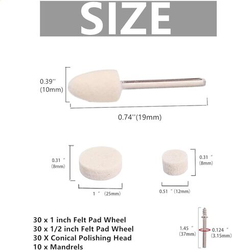 مجموعة عجلات تلميع 100 قطعة، عجلة تلميع من اللباد الصوفي، مجموعة عجلة تلميع صغيرة للساعة والمعادن والمجوهرات والسيراميك والزجاج وما إلى ذلك. in Kuwait