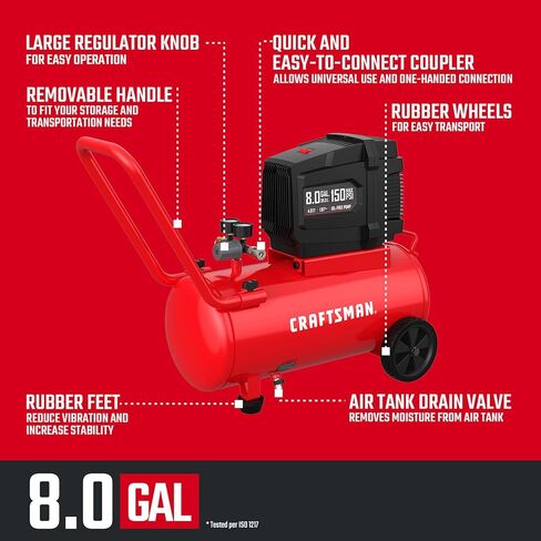 CRAFTSMAN Air Compressor 8 Gallon Oil-Free 1.8 HP Max 150 PSI Horizontal Tank Portable Air Compressor in Saudi Arabia