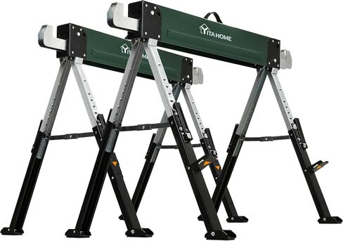 YITAHOME Folding Saw Horses 2 Pack, 8 Speed Adjustable Legs Sawhorse Stand, 4 x 4 Metal Top, Heavy Duty Pro Bench for Woodworking, Carpenters, Contractors in Saudi Arabia