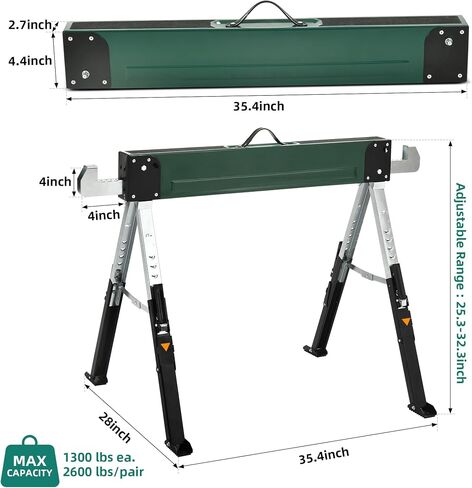 YITAHOME Folding Saw Horses 2 Pack, 8 Speed Adjustable Legs Sawhorse Stand, 4 x 4 Metal Top, Heavy Duty Pro Bench for Woodworking, Carpenters, Contractors in Saudi Arabia