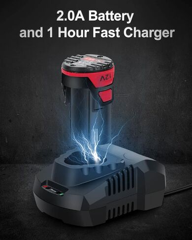 مجموعة مفاتيح ربط السقاطة الكهربائية اللاسلكية AVID POWER 3/8 بوصة، 50 نيوتن متر (37 قدمًا - رطل) 12 فولت مع شاحن سريع لمدة ساعة واحدة، بطارية 2.0 أمبير، سرعة متغيرة، 10 مقابس in Kuwait