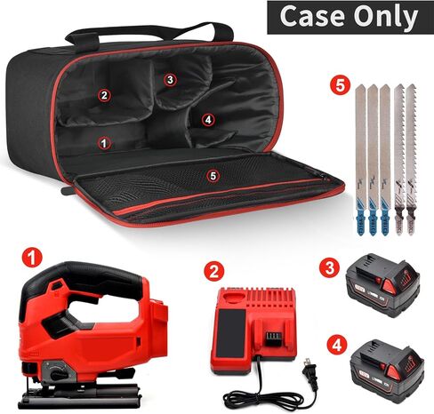 حافظة متوافقة مع أداة Milwaukee M18 Fuel D-Handle Jig Saw العارية، ومنظم حامل تخزين مبطن لبطارية Milwaukee M18، والشاحن وشفرات المنشار (الصندوق فقط) in Kuwait