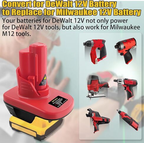 محول لبطارية DeWalt 12V، تحويل لبطارية DeWalt 12V إلى M12 12V، يعمل لمحول الأدوات اللاسلكية Milwaukee M12 12V 2420-20، 2407-20، 2462-20 in Kuwait