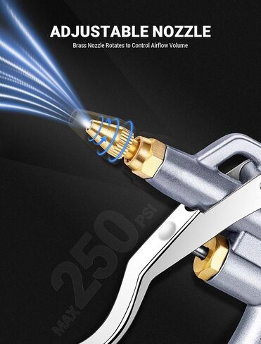 جاستيند مسدس نفخ الهواء مع فوهة هواء نحاسية قابلة للتعديل، قطعتان من ملحقات الصلب وخرطوم تدفق مرن 13.7 بوصة، منفاخ مسدس هواء عالي الحجم لملحقات ضاغط الهواء، أداة هوائية لتنظيف الغبار in Kuwait