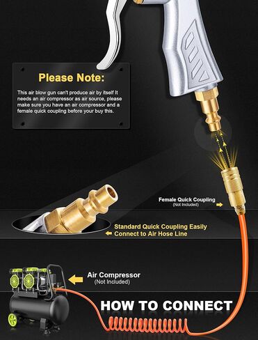 جاستيند مسدس نفخ الهواء مع فوهة هواء نحاسية قابلة للتعديل، قطعتان من ملحقات الصلب وخرطوم تدفق مرن 13.7 بوصة، منفاخ مسدس هواء عالي الحجم لملحقات ضاغط الهواء، أداة هوائية لتنظيف الغبار in Kuwait