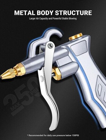 جاستيند مسدس نفخ الهواء مع فوهة هواء نحاسية قابلة للتعديل، قطعتان من ملحقات الصلب وخرطوم تدفق مرن 13.7 بوصة، منفاخ مسدس هواء عالي الحجم لملحقات ضاغط الهواء، أداة هوائية لتنظيف الغبار in Kuwait