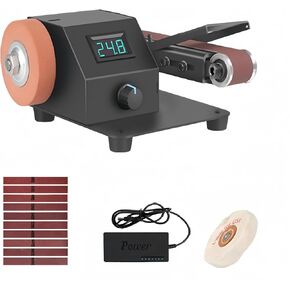Mini Belt Sander with 10 Abrasive Belts, Angle Adjustable Bench Belt Grinder, Variable Speed Control & Digital Display, 350W Power Sander for Woodworking Metal, G6M-ZJL-ONR648