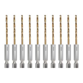 10PCS 1/4 Inch Hex Shank Drill Bit, 5.0mm Gold Twist Titanium Plating Impact HSS Metric Drill Bits Sets for Metal, Steel, Wood, PVC, Quick Change Design 135 Degrees Split Point