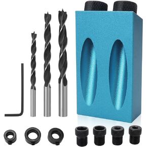 14Pcs Pocket Hole Jig Kit, 15 Degree Woodworking Inclined Hole Jig with 6/8/10mm Drill Bits for Carpentry Woodworking Angle Drilling Holes