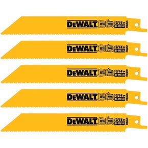 DEWALT Reciprocating Saw Blades, Straight Back, 6-Inch, 10/14 TPI, 5-Pack (DW4845) , Yellow