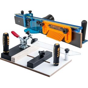 نظام سياج طاولة التوجيه الفاخر POWERTEC 72032 بطول 3-3/8 بوصة وطول 24 بوصة ومزلجة طويلة للسكك الحديدية لطاولات التوجيه، وسكة قطع احترافية دقيقة لمفاصل باب الخزانة والأدراج والأعمال الخشبية