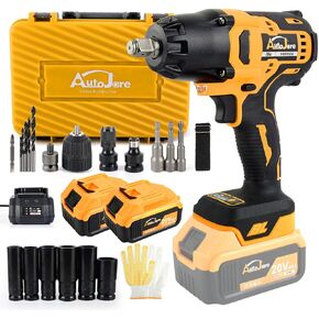 Cordless Impact Wrench 1/2 inch 479 Ft-Lbs(650 N.m) Brushless Power Impact Wrenches 3 In 1 Electric Impact Wrench With 2 x 4.0A Battery, 6 Sockets, 5 Drill, 3 Screw, Fast Charger