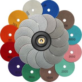 12+1 Packs Diamond Polishing Pads Set, Anglecai 4 Inch Dry/Wet Granite Polishing Kit for Concrete Polishing Pads, 50-8000 Grit Pads for Marble Polishing Kit for Tile Polishing Pads for Grinder