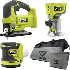 Buho 3 Woodworking Tool Accessory Bundle - Cordless 18 Volt Jig Saw Random Orbit Sander One Handed Router Tool Bag Zipper Pouch (Bare Tool Items, No Battery Included) in Kuwait