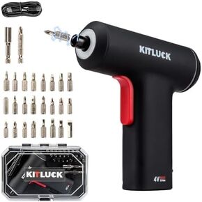 Electric Screwdriver, 4V Power Cordless Screwdriver Rechargeable Set with Li-ion Battery, 26 Magnetic Bits& Hex Chuck, Mini Electric Screw driver Kit