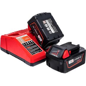 Replace for Milwaukee M18 battery 2Pack and Charger Combo 5.0ah,Compatible with Milwaukee M18 Cordless Power Tools 18V Lithium Battery 48-11-1850 48-11-1840 48-11-1860