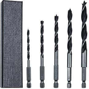KEWAYO Brad Point Drill Bit Set 5/32, 3/16, 1/4, 5/16, 3/8Inch Spur Point Stubby Woodworking Drill Bits pack of 5