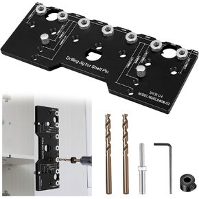 Shelf Pin Jig, 1/4 Inch Aluminum Alloy Shelf Pin Drilling Guide, Adjustable Cabinet Mounting Template Jig, 32mm Spacing Woodworking Straight Hole Drilling Jig Hardware for Cabinet Shelf