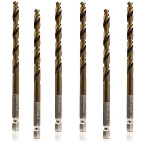 Hex Shank Drill Bits, 1/4 M35 High Speed Steel HSS Titanium Drill Bit Set Twist Drill Bits Set Quick Change for Metal, Steel, Wood, Plastic, Brok 6 Pack