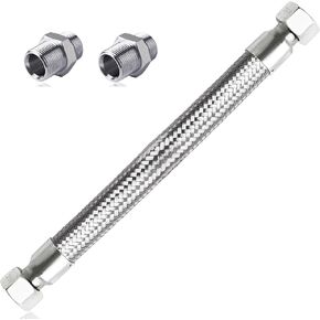 Compressor Jumper Hose, 3/4" NPT Male x 20" Length - Flexible Industrial Grade Stainless Steel Hose with Two 3/4" Adapters, 450 PSI &750°F, Both Sides Fittings Rotate Freely