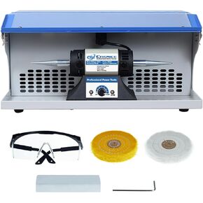 Jewelry Bench Polisher, Adjustable Variable Speed Polishing Buffing Machine, 500W Buffer Grinder with Exhaust Fan Blower, Dust Collector, Work Light and Motor Housing for Jewelry, Metal, Wood