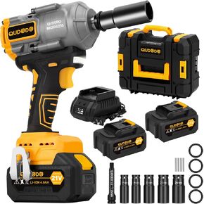 Qudodo 1000N.m 1/2" Impact Gun, 740ft-lbs 21V Cordless Impact Wrench with 2 x 4.0Ah Batteries 5 x Sockets, Power High Torque Pistolas llave De Impacto for Truck Car Mower Home