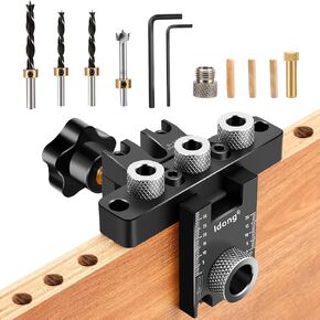 3-in-1 Pocket Hole Jig Kit ，6/8/10/15mm Drilling Template Self-Centeringfor Woodworking Exact dowel holes, with positioning clip Adjustable drill guide Punch Locator Carpentry Tools