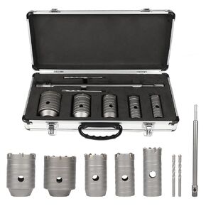 7 Pcs Concrete Hole Saw Kit 5 Inch, 40 65 80 100 125mm Hole Saw, with SDS Plus Bit Shank for Concrete Brick Wall, Hole Saw Kit for Masonry Cement Form Wall