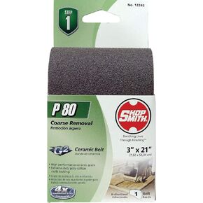 Shopsmith 12242 80 Grit Ceramic Sanding Belts (1 Pack), 3" x 21"