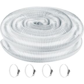 Heavy PVC 2 1/2" x 50' Dust Collection Hose,Flexible Clear Debris and Fume Collection Hose with Stainless Steel Hose Clamps for Dust Collectors with 2 1/2" Ports, Ideal for Shop Vacuums