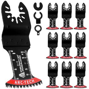 10 Pcs Japanese Tooth Oscillating Saw Blades - Arc Edge Titanium plated Oscillating Multitool Blade for Wood Metal Plastic - Fit for Dewalt Ryobi Milwaukee | 3 Clip Adapters